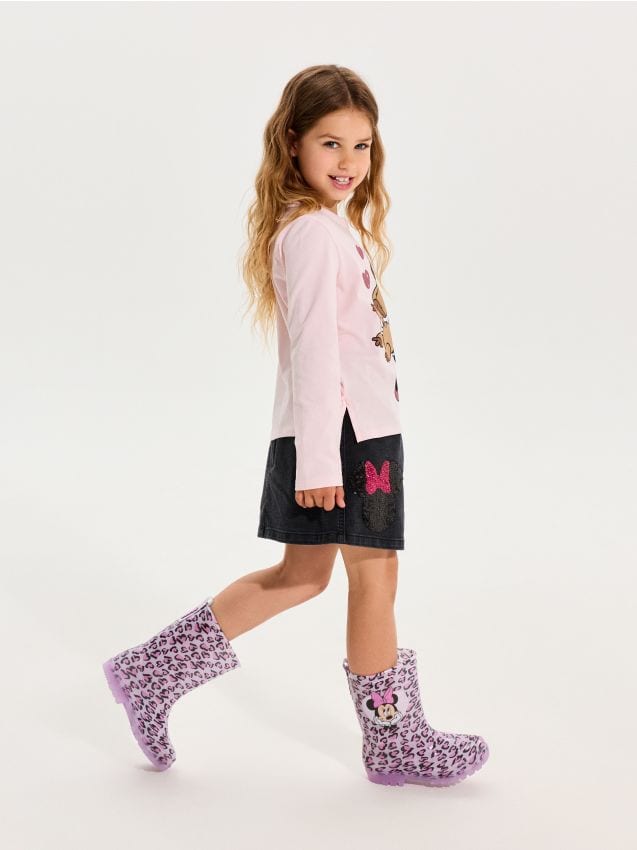 Sinsay - Fustă mini din denim cu paiete decorative Minnie Mouse - negru