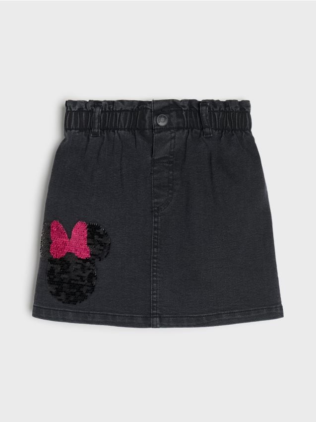 Sinsay - Fustă mini din denim cu paiete decorative Minnie Mouse - negru