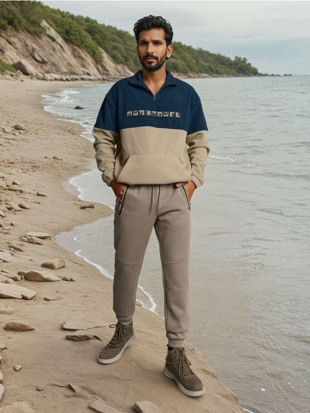 Sinsay - Pantaloni sport din frotte - gri-maroniu