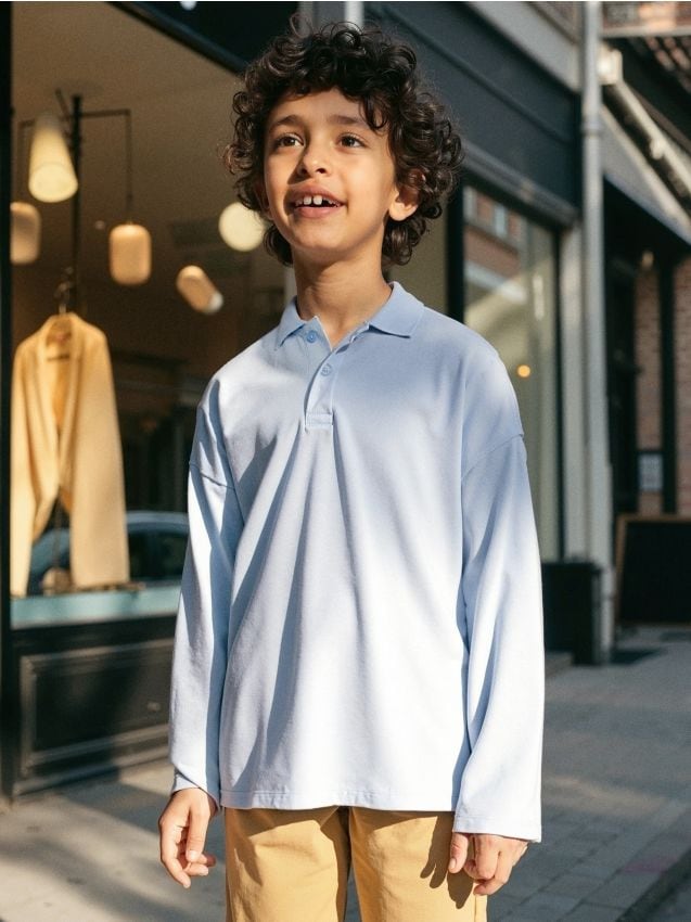 Sinsay - Tricou polo cu mânecă lungă - albastru-pal