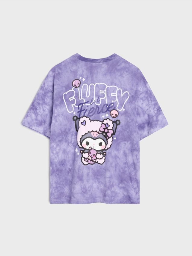 Sinsay - Tricou oversize din bumbac cu imprimeu Kuromi - mov