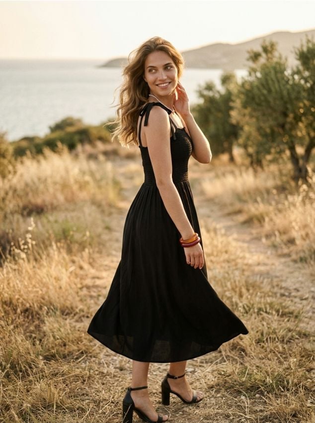 Sinsay - Rochie midi din viscoză cu bretele - negru