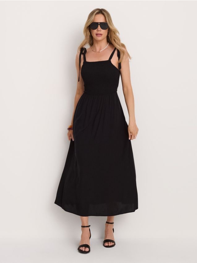 Sinsay - Rochie midi din viscoză cu bretele - negru