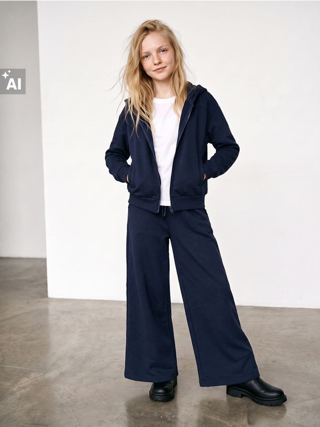 Sinsay - Pantaloni de trening cu crac larg - bleumarin