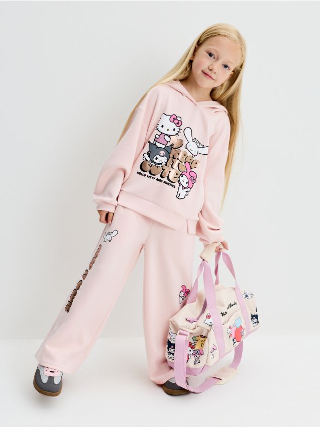 Sinsay - Pantaloni wide leg cu amestec de viscoză Hello Kitty and Friends - roz