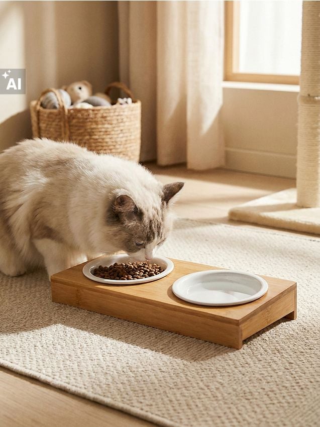 Sinsay - Boluri din ceramică pentru animale cu bază din bambus - alb