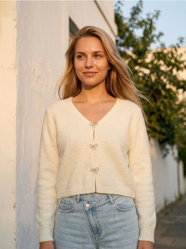 Sinsay - Sweter z kokardami - biały