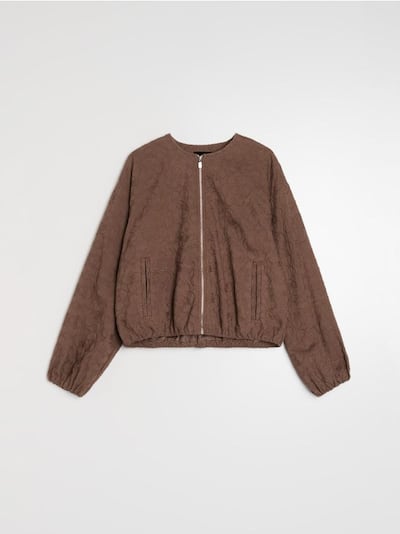 Jacquard Bomberjacke mit bestickten Blumen