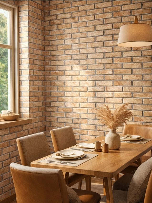 Sinsay - Tapet autocolant cu motiv de cărămidă - bej