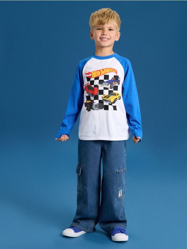 Sinsay - Tričko s dlhými rukávmi Hot Wheels - mid blue