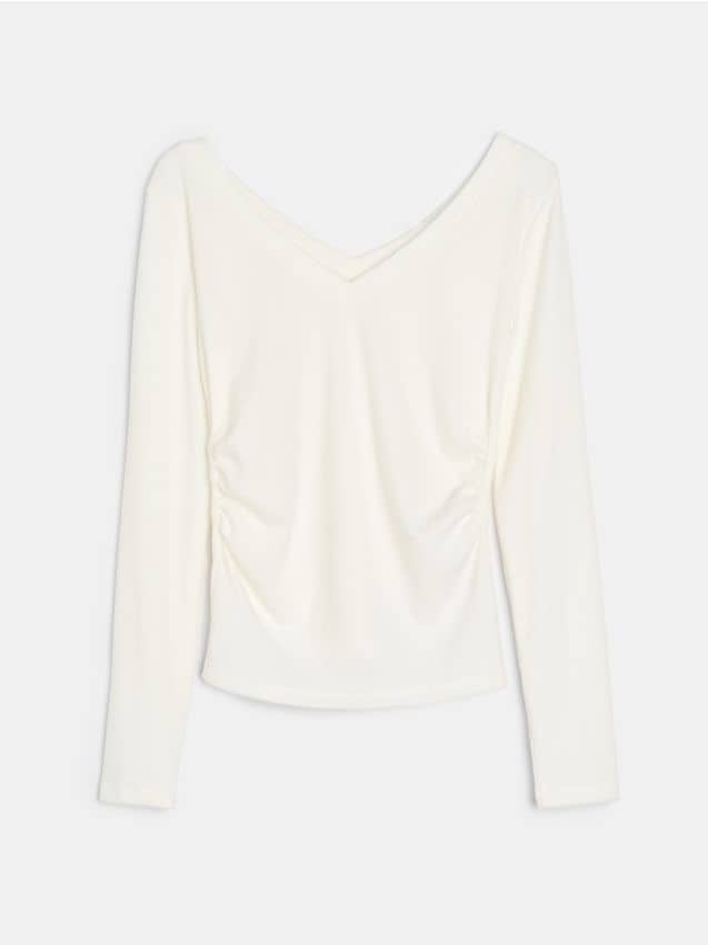 Sinsay - Blúzka s nariasením a zmesou viskózy - krémová