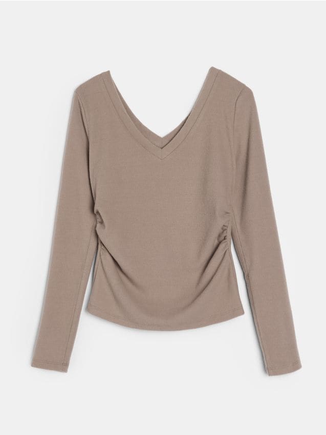 Sinsay - Blúzka s nariasením a zmesou viskózy - kávová