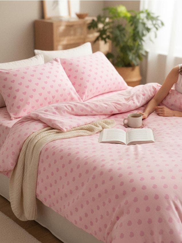 Sinsay - Posteľná súprava so srdiečkami - ružová