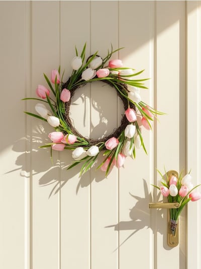 Spomladanski venec s tulipani