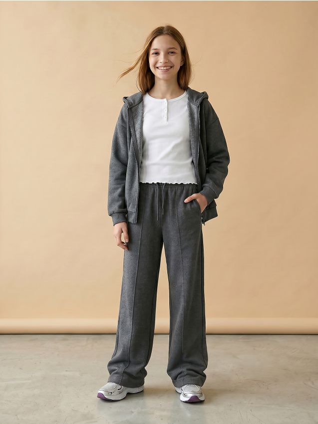 Sinsay - Pantaloni wide leg - gri-închis