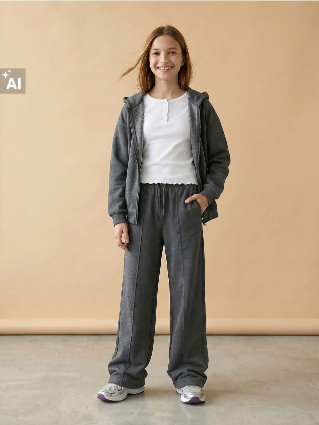 Sinsay - Pantaloni wide leg - gri-închis
