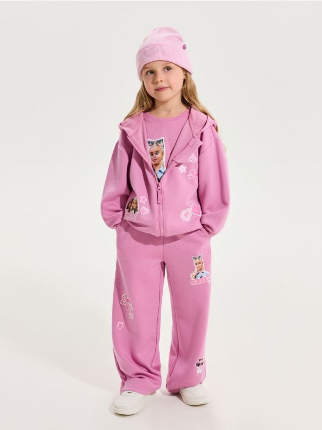 Sinsay - Pantaloni wide leg cu amestec de viscoză Barbie Active - roz