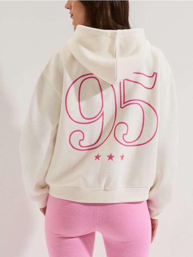 Sinsay - Hanorac cu fermoar și glugă - crem