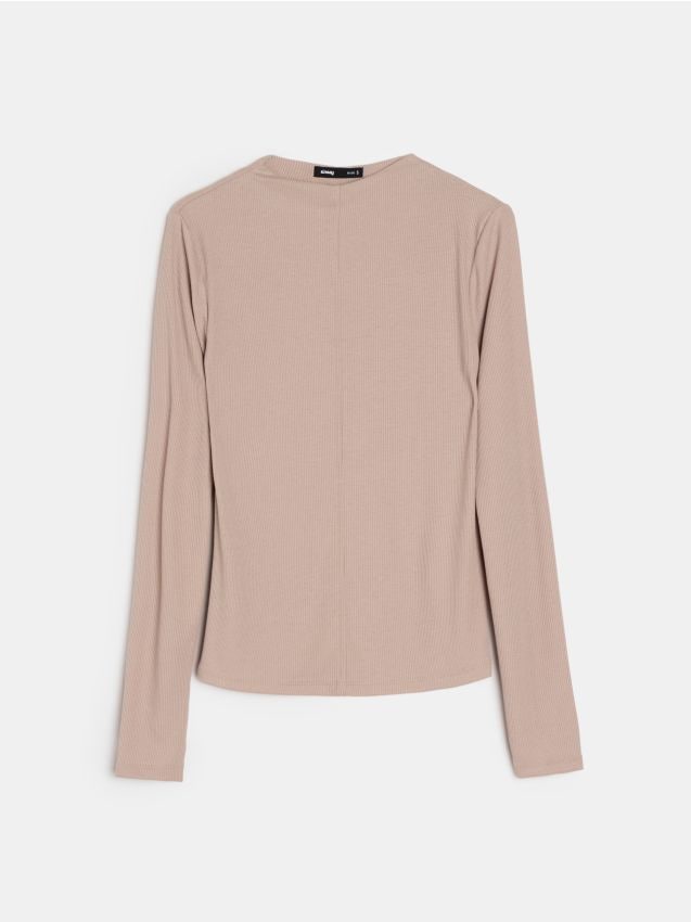 Sinsay - Pruhovaná blúzka s vysokým výstrihom - béžová