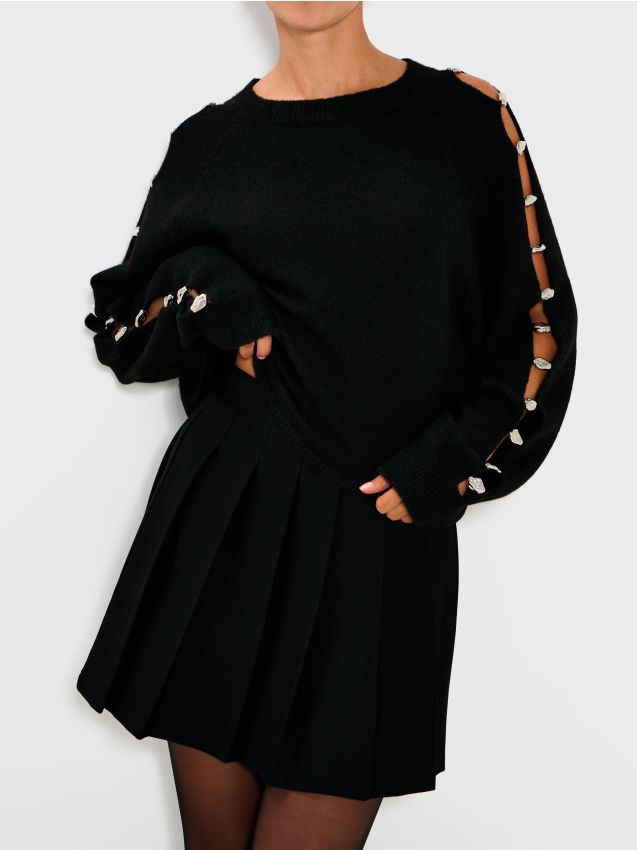 Sinsay - Sveter so zdobením na rukávoch - čierna