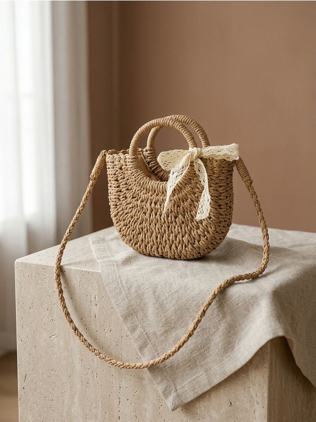 Sinsay - Geantă împletită cu fundă decorativă - bej