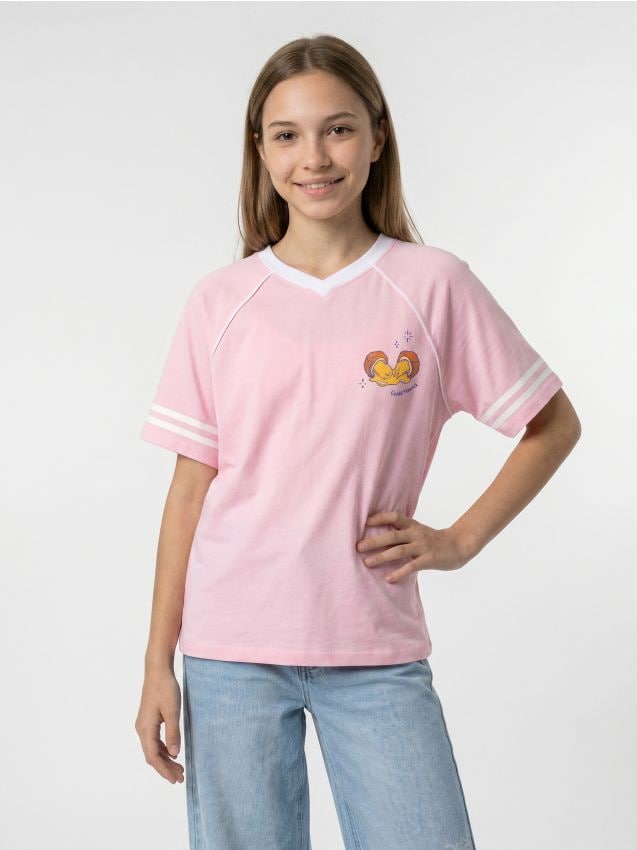 Sinsay - Tricou oversize din bumbac cu imprimeu Gudetama - roz