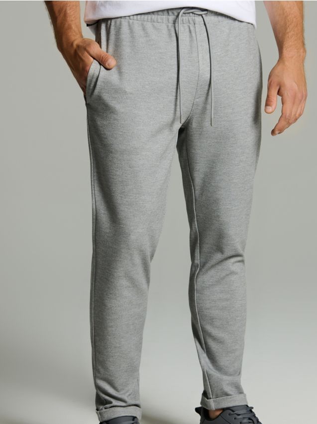Sinsay - Pantaloni de trening din tricot structurat - gri deschis