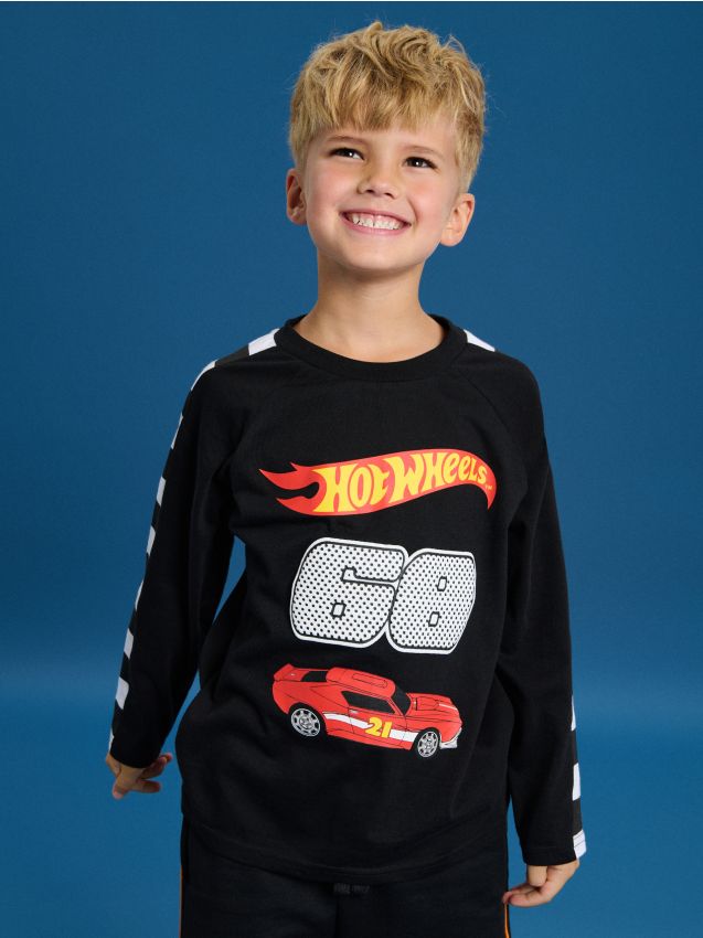 Sinsay - Tričko s dlhými rukávmi Hot Wheels - čierna
