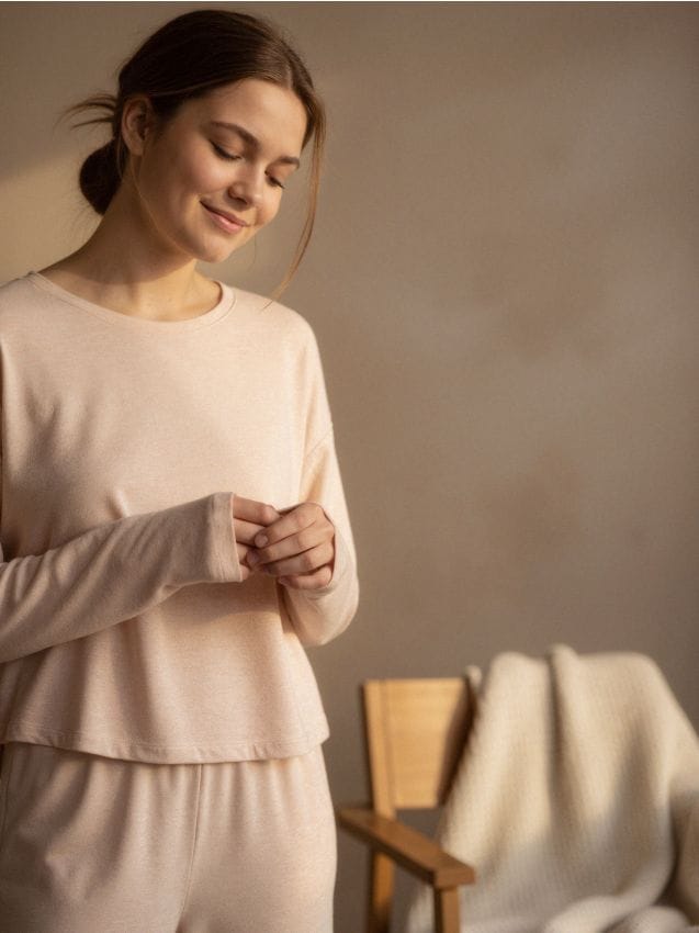 Sinsay - Dvojdielne pyžamo z melanžovej pleteniny - béžová