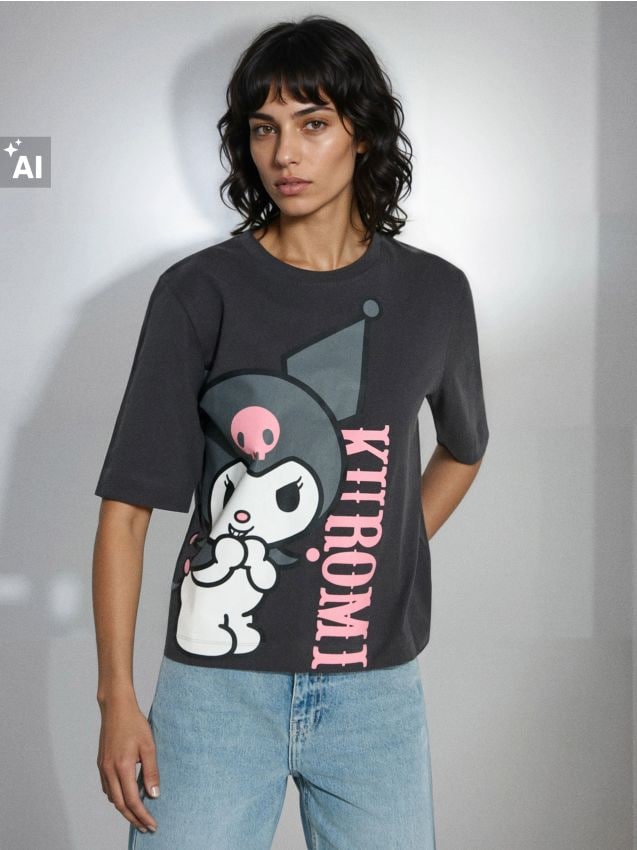 Sinsay - Tricou din bumbac cu mânecă scurtă Kuromi - gri-închis