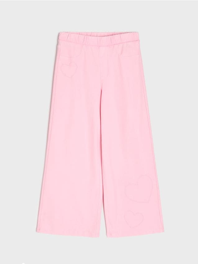Sinsay - Pantaloni wide leg cu broderie cu inimi - roz