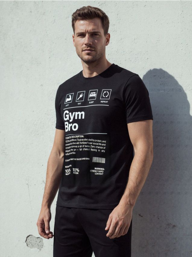 Sinsay - Bawełniana piżama dwuczęściowa z nadrukiem - czarny