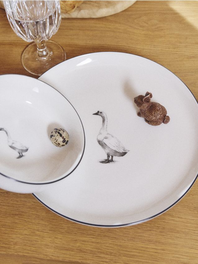 Sinsay - Set de 2 farfurii ceramice cu motiv de gâscă - negru