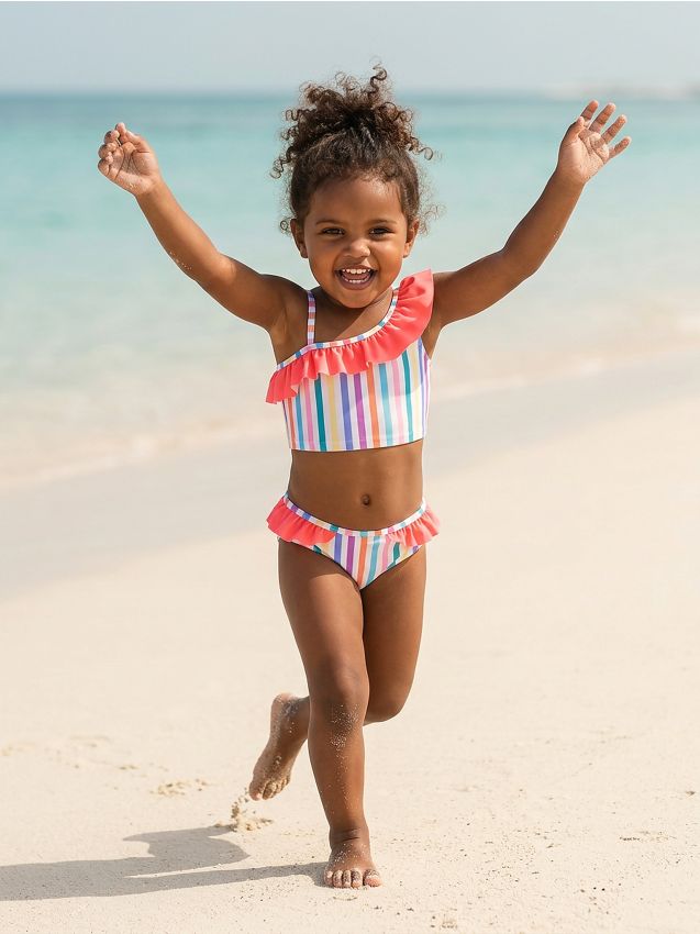 Sinsay - Costum de baie din două piese cu dungi colorate și volane - multicolor