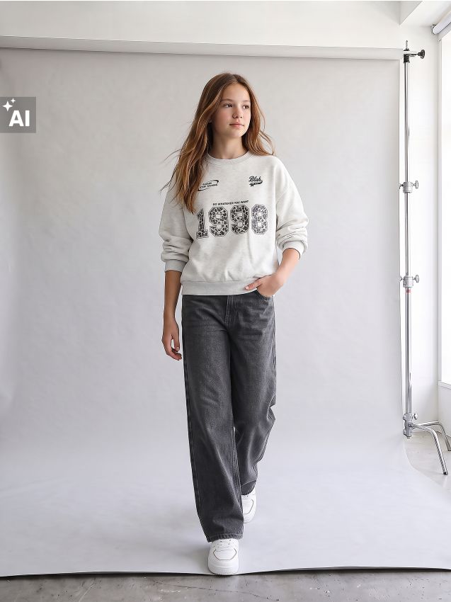 Sinsay - Blugi wide leg cu efect prespălat - gri deschis
