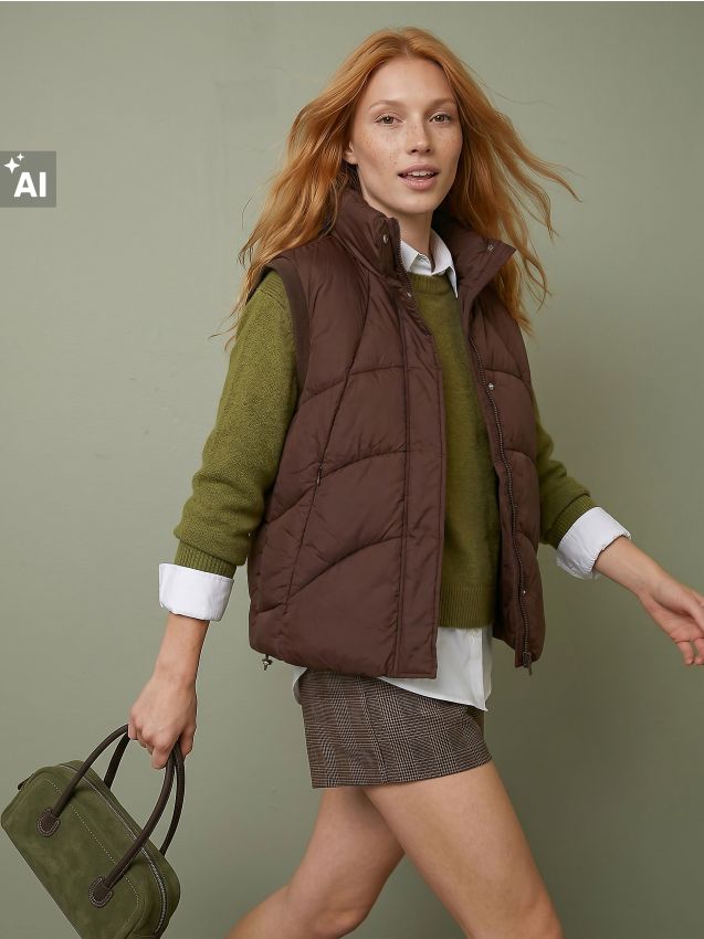 Sinsay - Vestă puffer matlasată - brun-auriu