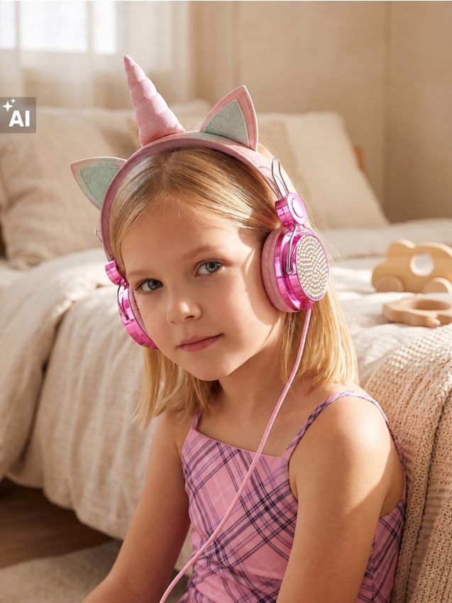 Sinsay - Căști over-ear cu fir pentru copii, cu motiv unicorn - roz-pastel