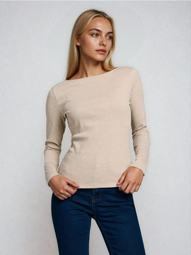 Sinsay - Tricou cu mânecă lungă - bej