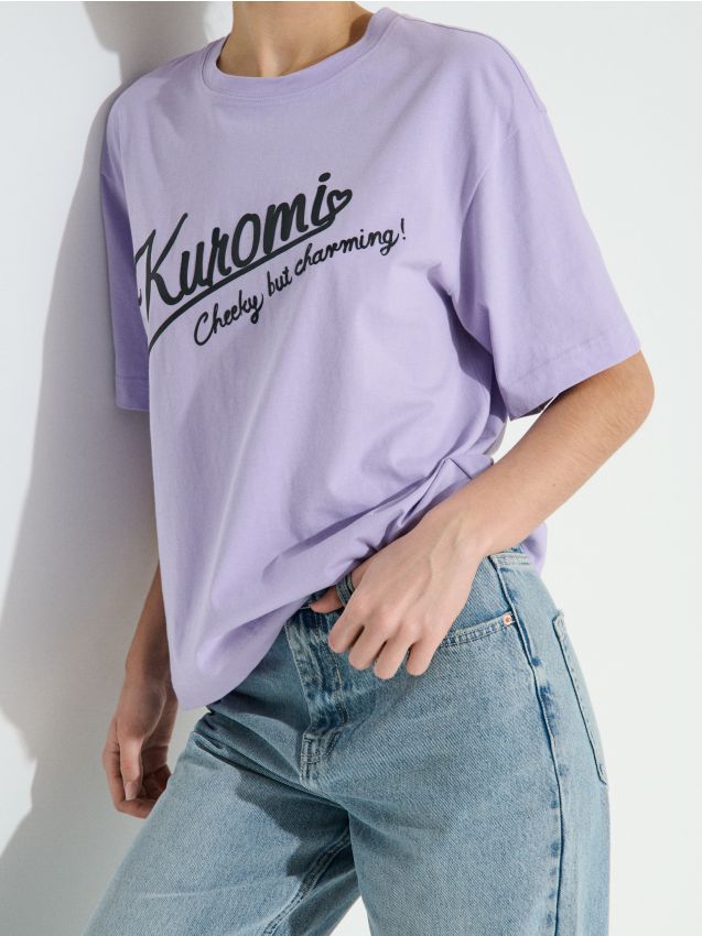 Sinsay - Tricou din bumbac cu mânecă scurtă Kuromi - violet