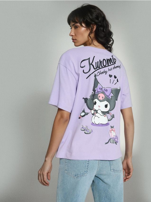 Sinsay - Bawełniana koszulka z krótkim rękawem Kuromi - fioletowy