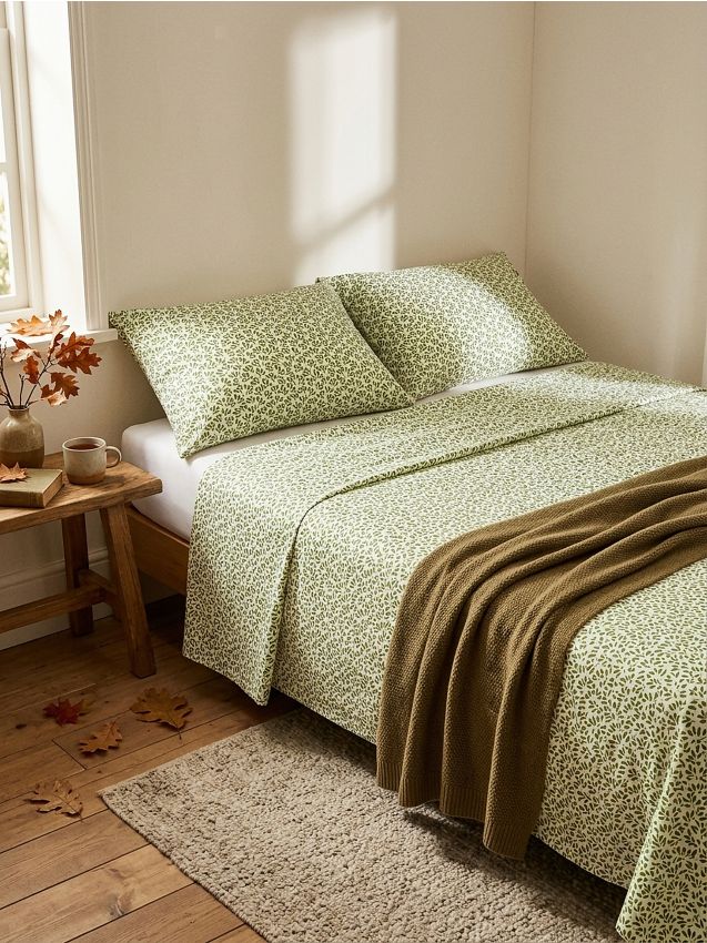 Sinsay - Set de lenjerie de pat din microfibră cu motiv vegetal - verde-oliv deschis
