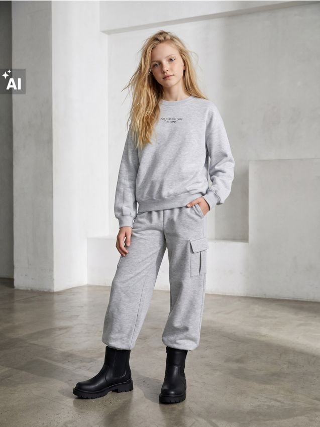 Sinsay - Pantaloni jogger cu bumbac - gri deschis