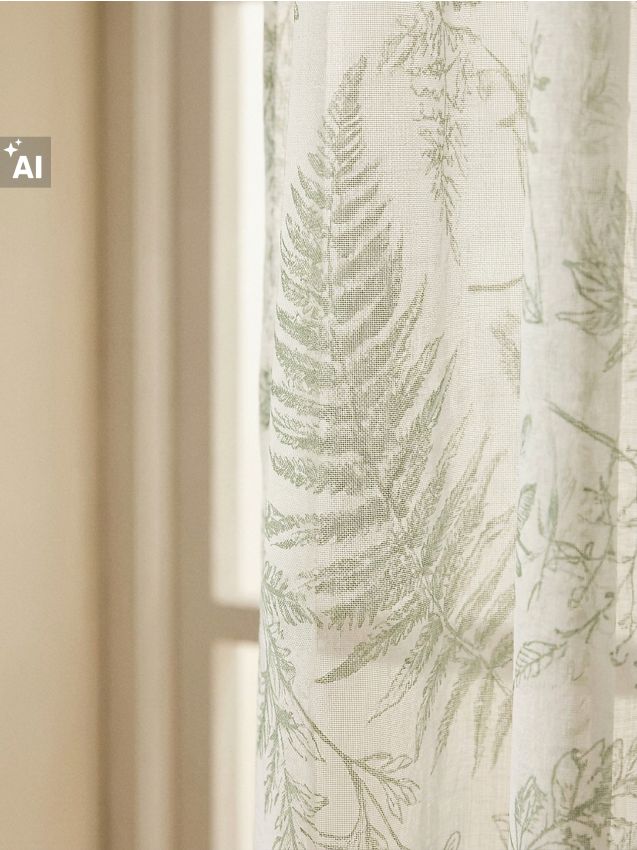 Sinsay - Perdea semitransparentă cu motiv vegetal - verde-deschis