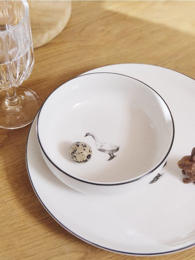 Sinsay - Set de 2 boluri ceramice cu motiv de gâscă - negru