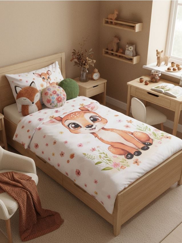 Sinsay - Set de lenjerie de pat din bumbac cu imprimeu cu cerb - alb