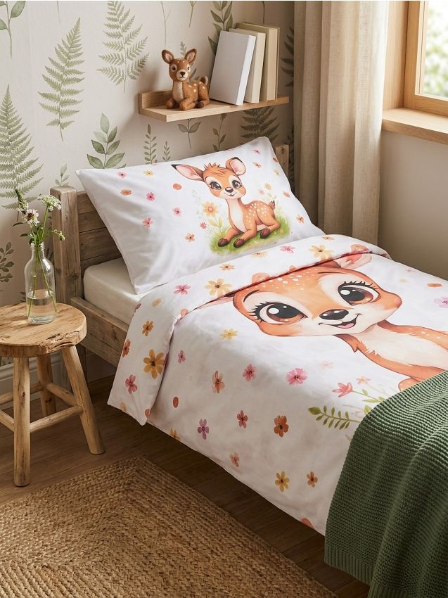 Sinsay - Set de lenjerie de pat din bumbac cu imprimeu cu cerb - alb