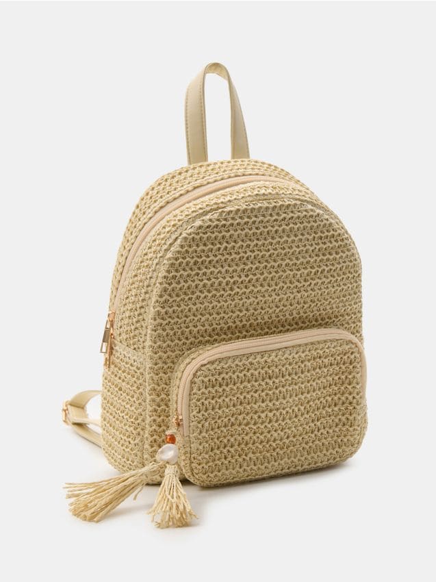 Sinsay - Rucsac împletit cu pandantiv decorativ - crem