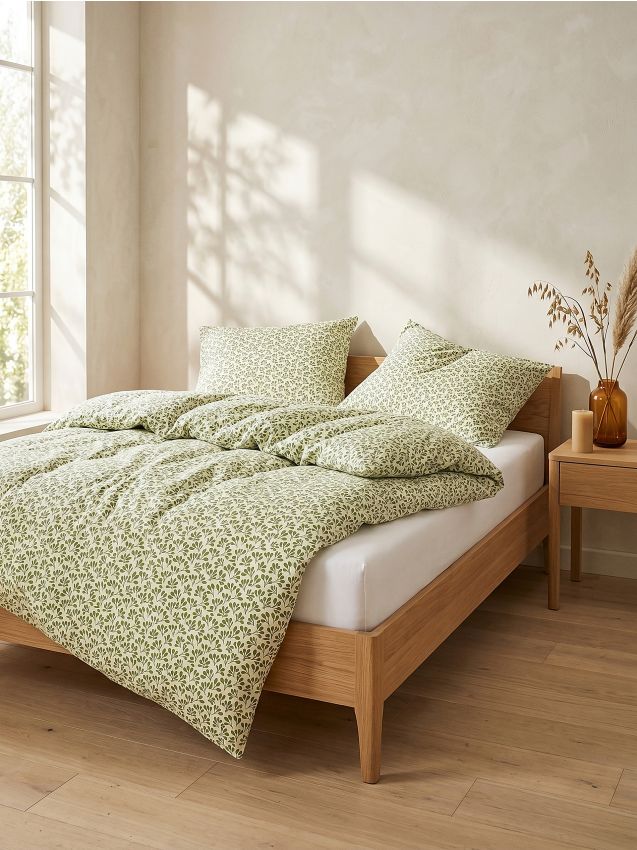 Sinsay - Set de lenjerie de pat din microfibră cu motiv vegetal - verde-oliv deschis