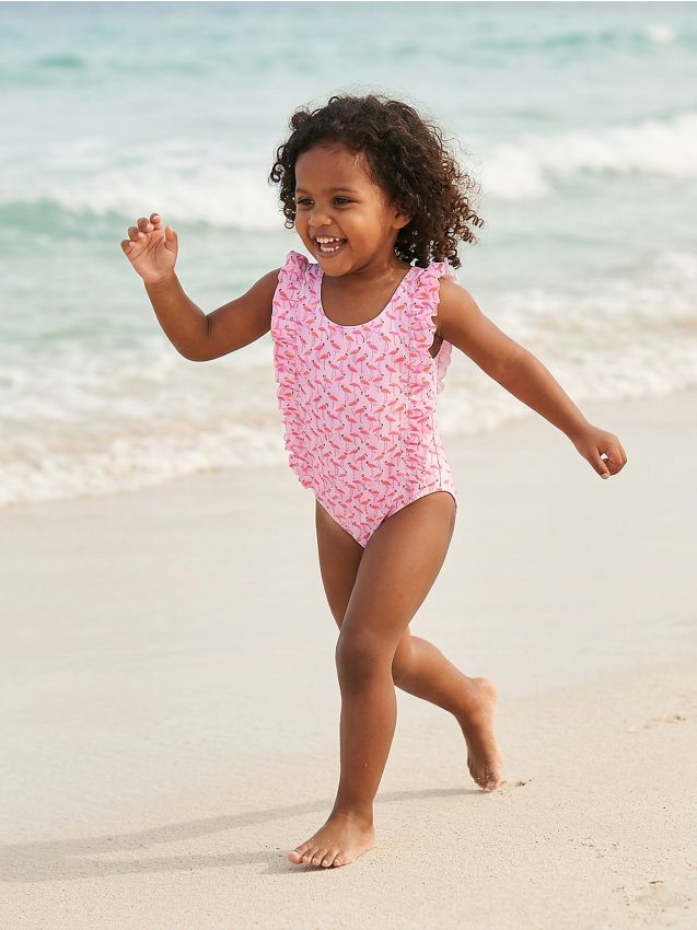 Sinsay - Costum de baie întreg cu motiv flamingo - roz-pastel