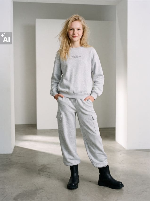 Sinsay - Pantaloni de trening cu crac larg - gri deschis